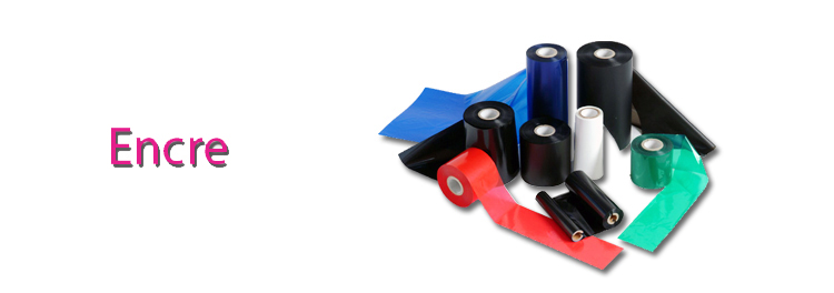 Il existe trois familles principales de ruban. Elles possèdent des caractéristiques différentes et permettent de satisfaire les divers besoins du marché :Cire : compatible avec une large gamme de support papier. Cire/Résine : compatible avec un large éventail de support film et papier (velin, couché, polyéthylène, polypropylène, polyester), elle permet une excellente qualité de transfert. Résine : qualité requise pour les applications durables, principalement utilisées avec des supports film (polyéthylène, polypropylène, polyester), elle assure une excellente résistance mécanique (rayures), aux solvants et aux hautes températures.